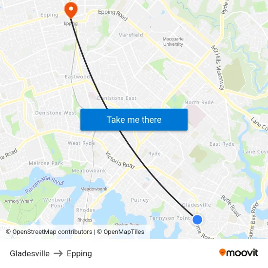 Gladesville to Epping map