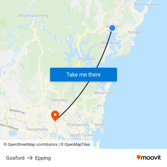 Gosford to Epping map