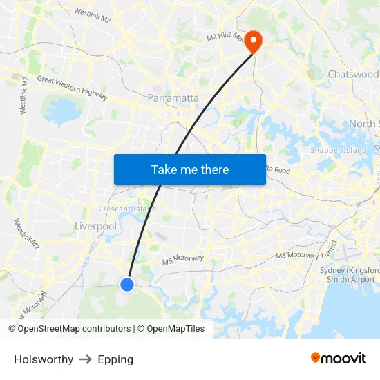 Holsworthy to Epping map