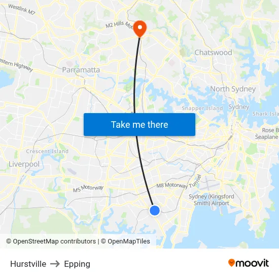 Hurstville to Epping map