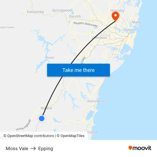 Moss Vale to Epping map