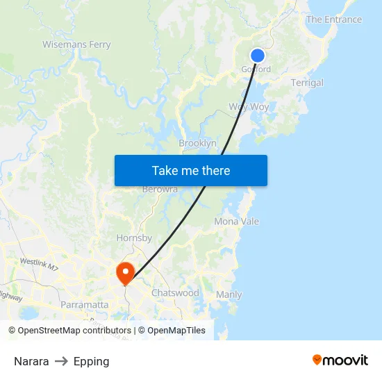 Narara to Epping map