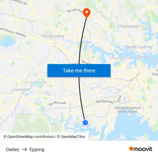 Oatley to Epping map