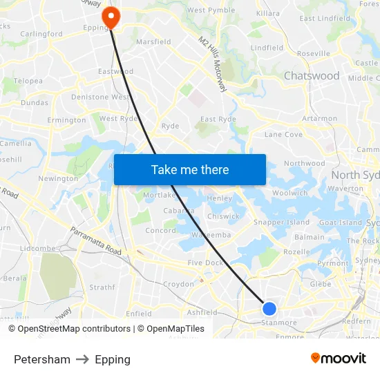Petersham to Epping map