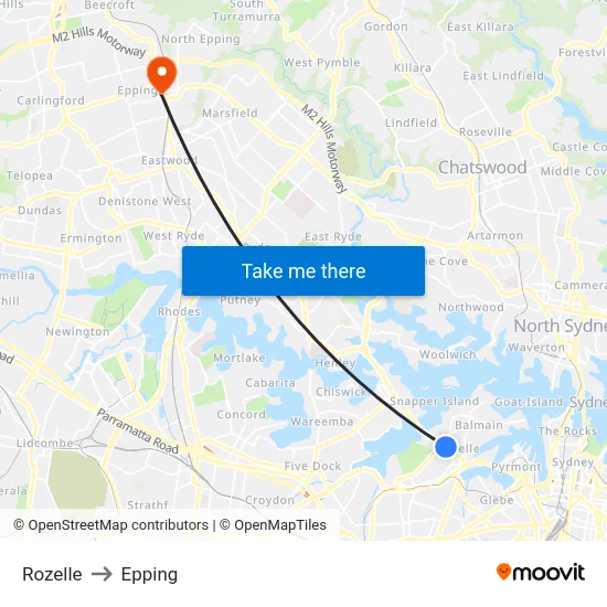 Rozelle to Epping map