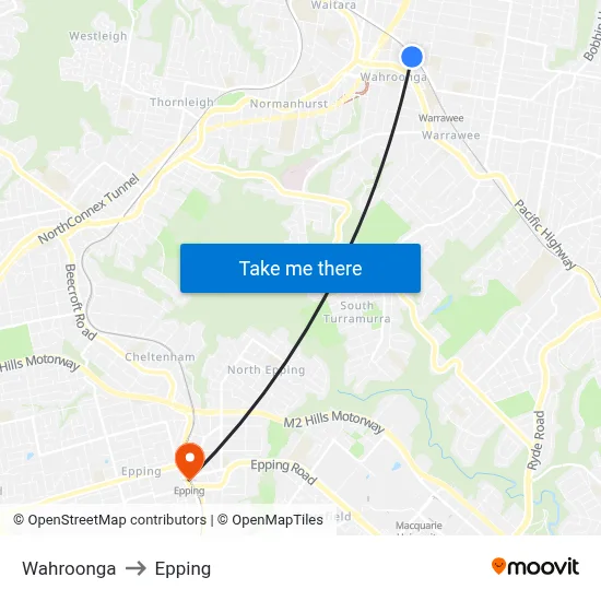 Wahroonga to Epping map