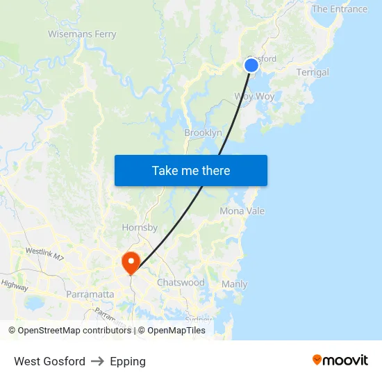 West Gosford to Epping map