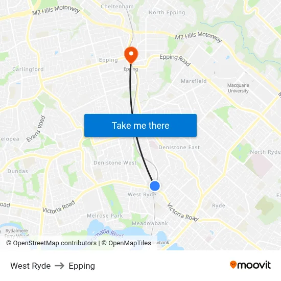 West Ryde to Epping map