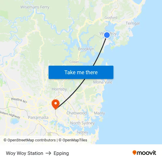 Woy Woy Station to Epping map