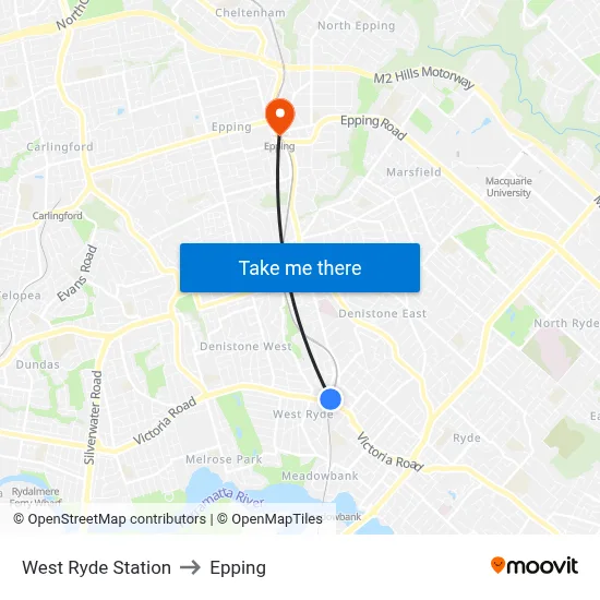 West Ryde Station to Epping map