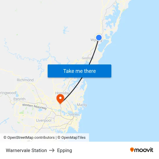 Warnervale Station to Epping map
