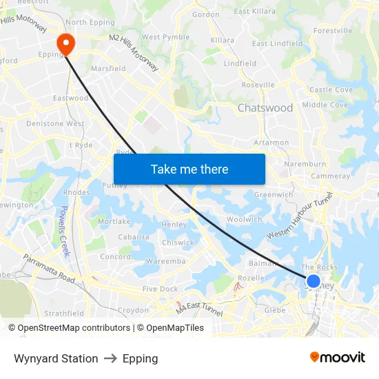 Wynyard Station to Epping map