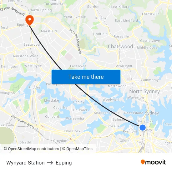 Wynyard Station to Epping map