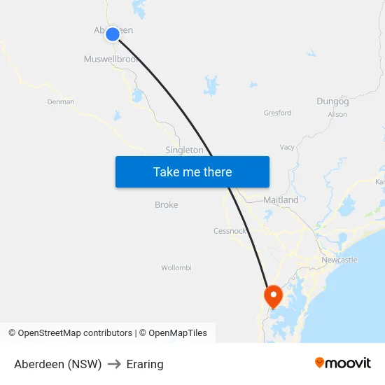 Aberdeen (NSW) to Eraring map