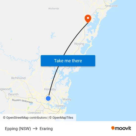 Epping (NSW) to Eraring map