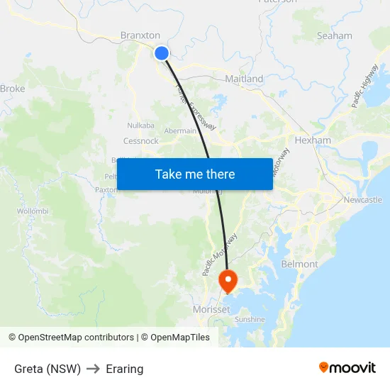 Greta (NSW) to Eraring map