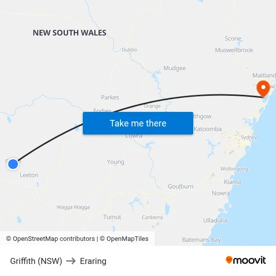 Griffith (NSW) to Eraring map