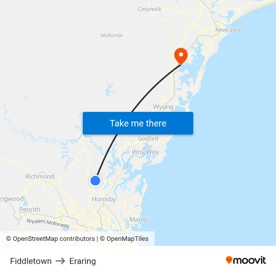 Fiddletown to Eraring map