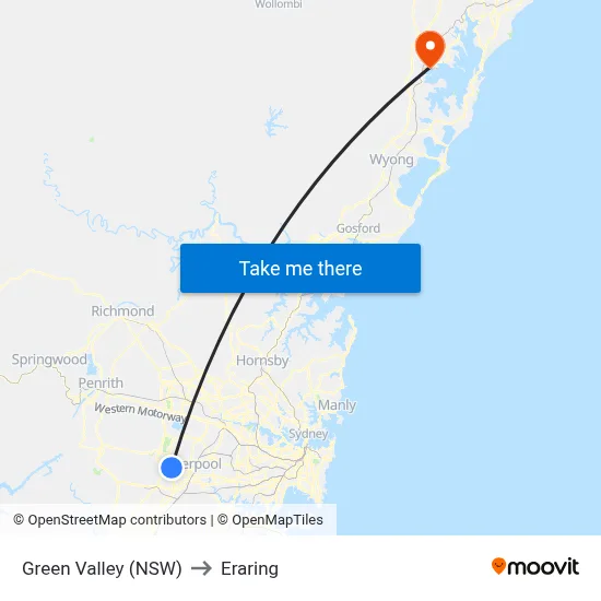 Green Valley (NSW) to Eraring map