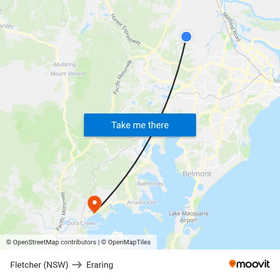 Fletcher (NSW) to Eraring map
