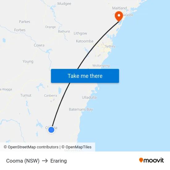 Cooma (NSW) to Eraring map