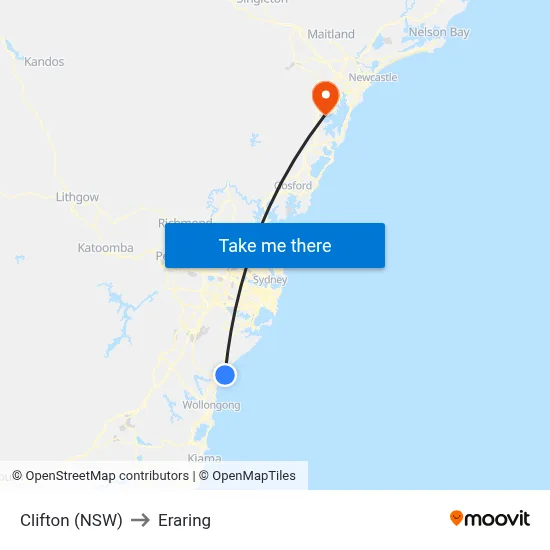 Clifton (NSW) to Eraring map