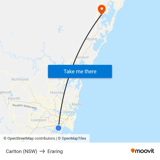 Carlton (NSW) to Eraring map
