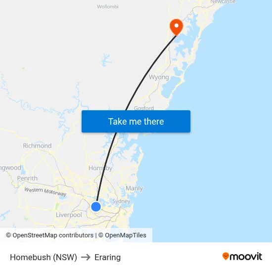 Homebush (NSW) to Eraring map