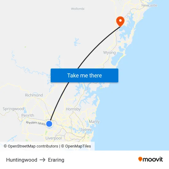 Huntingwood to Eraring map