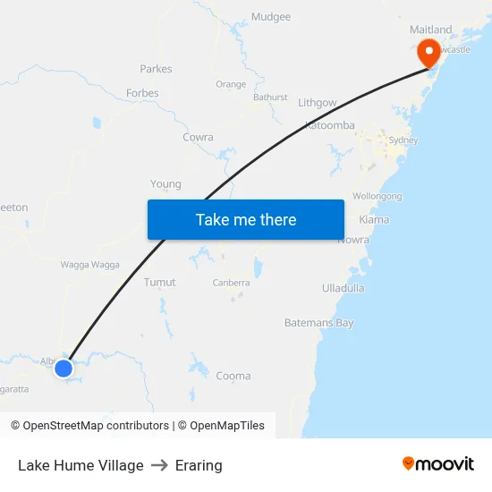 Lake Hume Village to Eraring map
