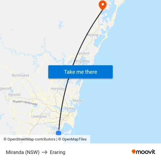 Miranda (NSW) to Eraring map