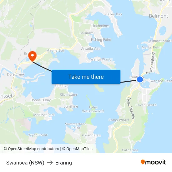 Swansea (NSW) to Eraring map