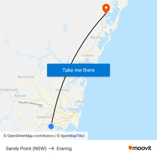 Sandy Point (NSW) to Eraring map