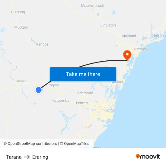 Tarana to Eraring map