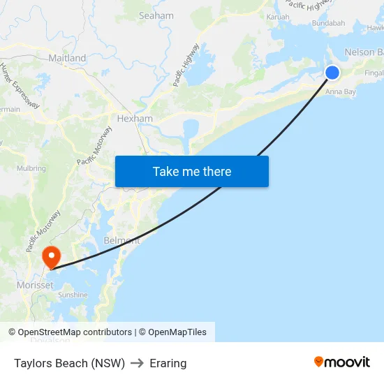 Taylors Beach (NSW) to Eraring map