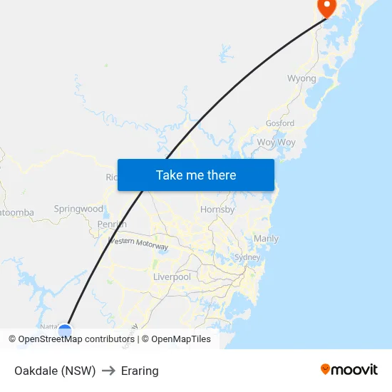 Oakdale (NSW) to Eraring map