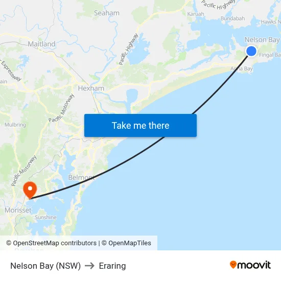 Nelson Bay (NSW) to Eraring map
