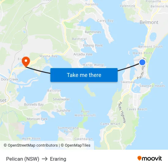 Pelican (NSW) to Eraring map
