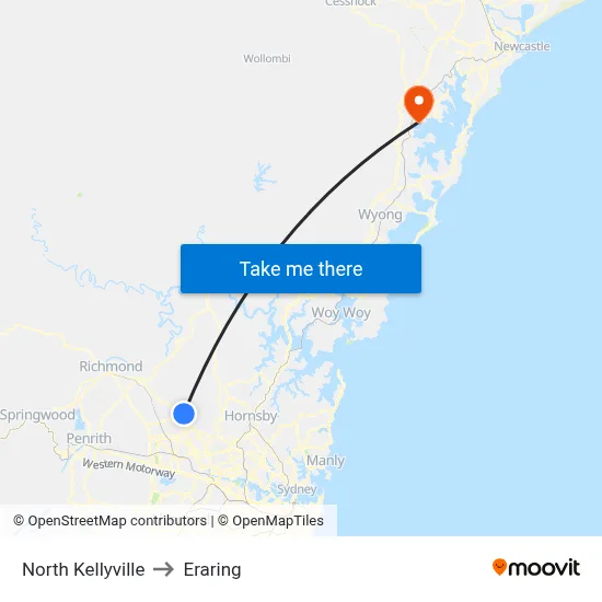 North Kellyville to Eraring map
