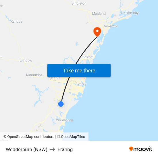 Wedderburn (NSW) to Eraring map