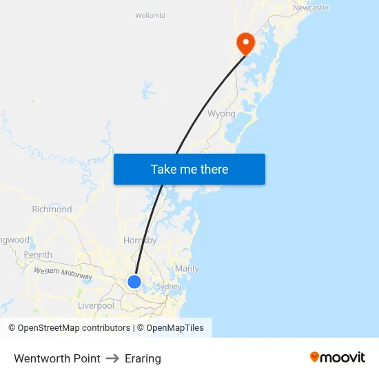 Wentworth Point to Eraring map