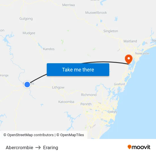 Abercrombie to Eraring map
