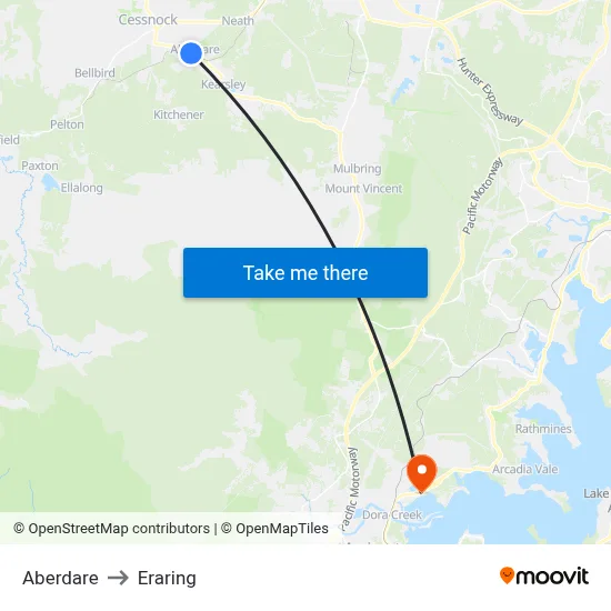 Aberdare to Eraring map