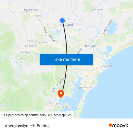 Aberglasslyn to Eraring map