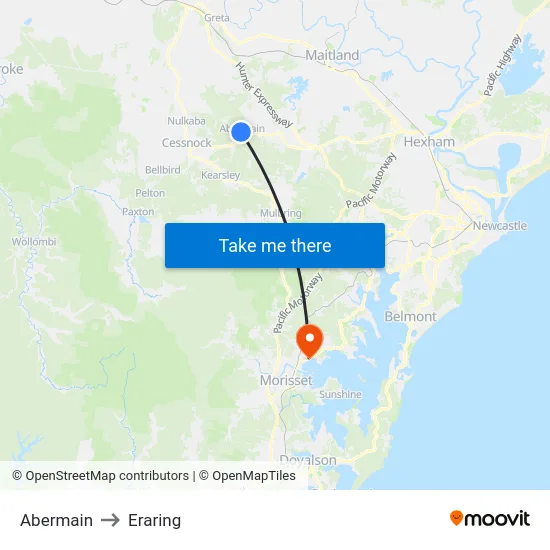 Abermain to Eraring map