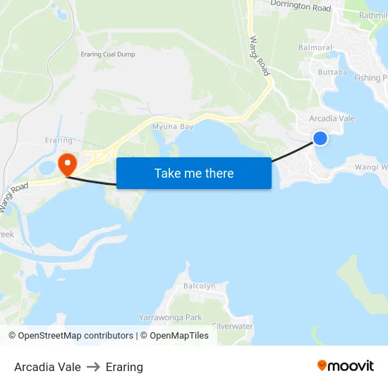 Arcadia Vale to Eraring map