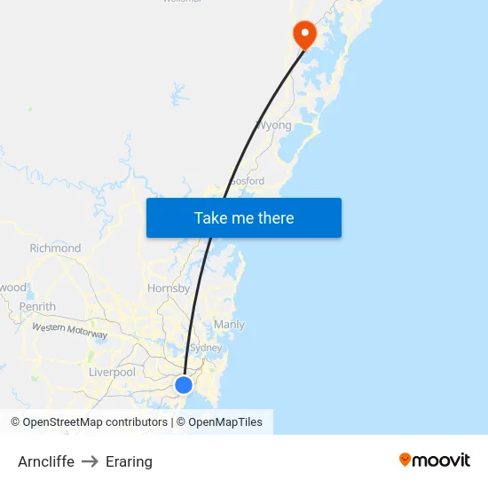Arncliffe to Eraring map