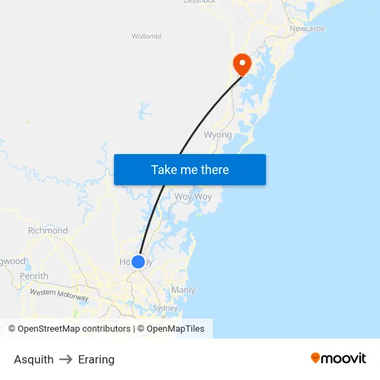 Asquith to Eraring map