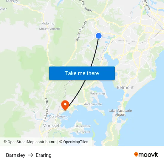 Barnsley to Eraring map