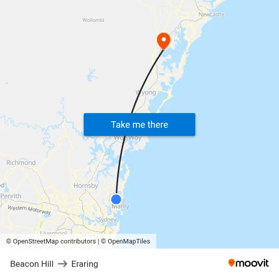 Beacon Hill to Eraring map